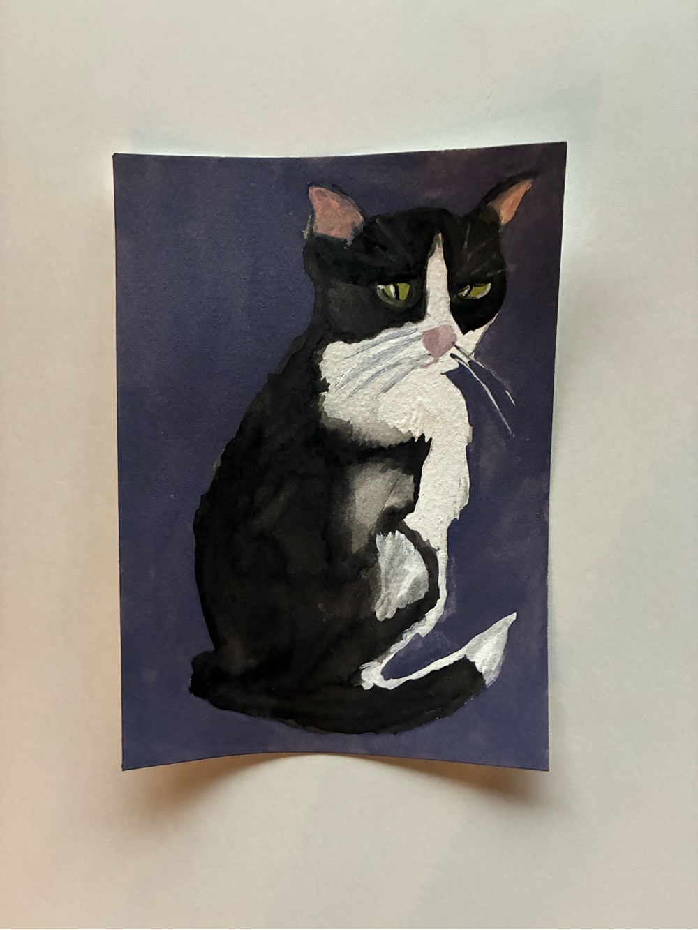 Black & White Cat Original Watercolor Painting